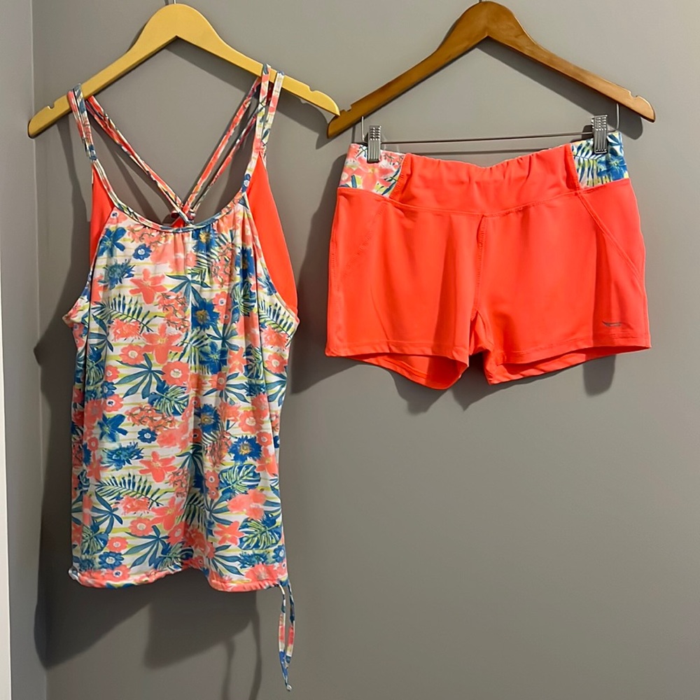 Orange Swim Coverup with Tropical Print and Sheen